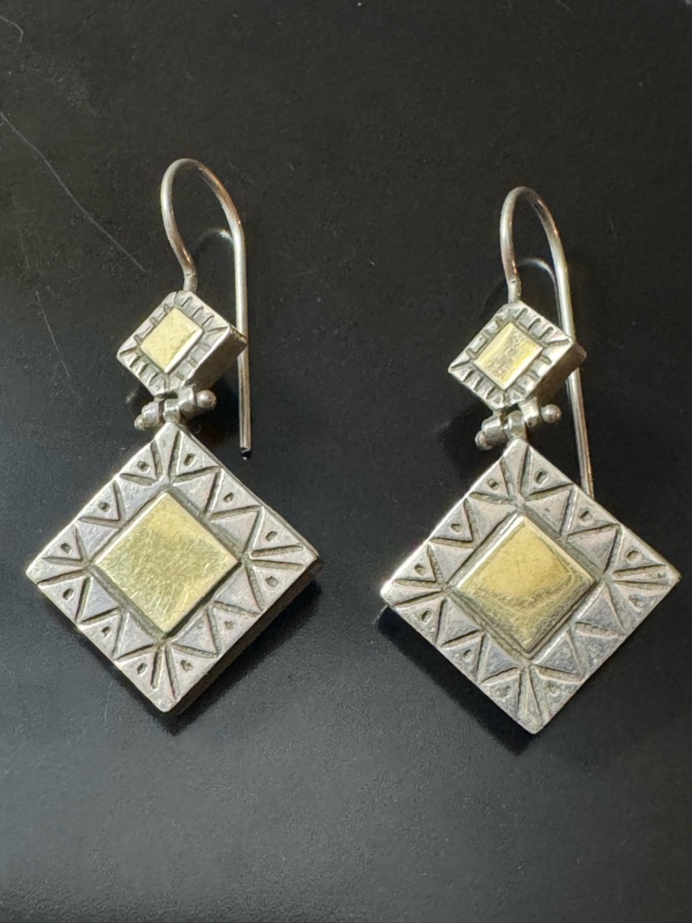 Sterling Silver Two-Tone Geometric Drop Earrings - Artisan